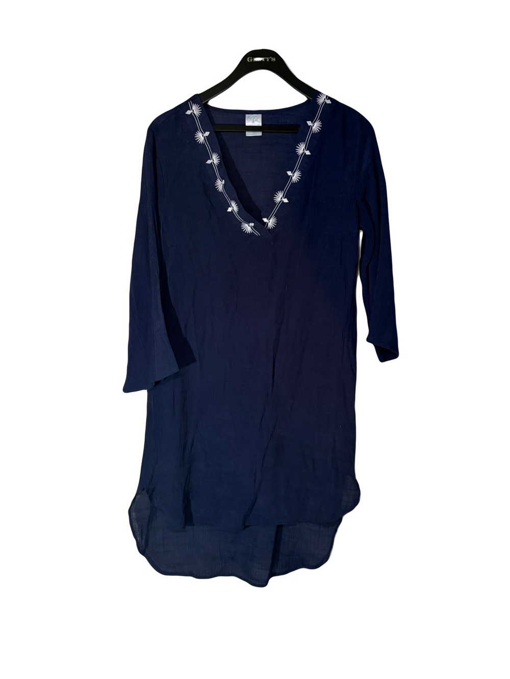 Kona Sol Navy Embroidered V-Neck Women's Tunic Top/swim cover up size M